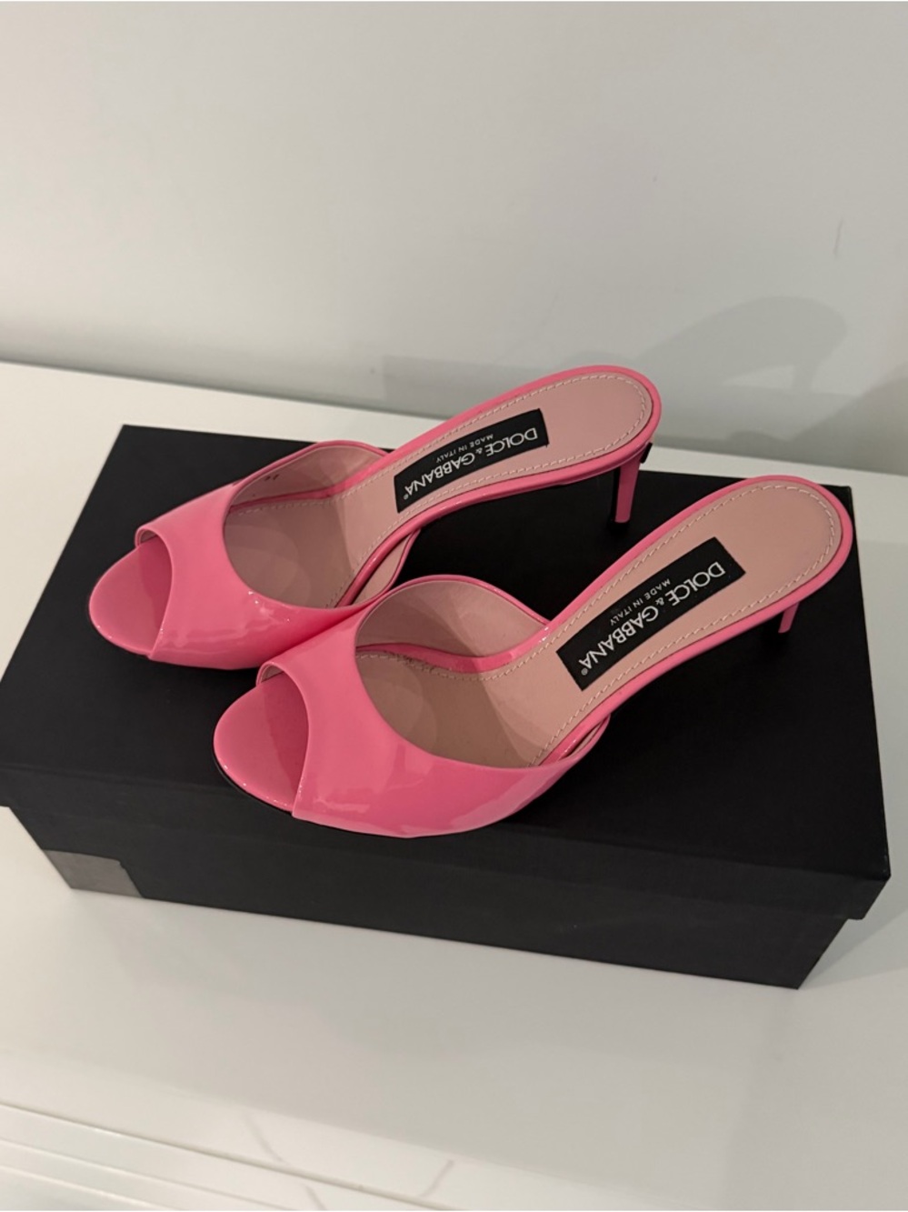Dolce & Gabbana Hot Pink Patent Peep-Toe Mule Heels - Picture 2 of 4